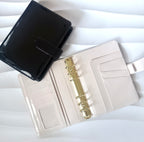 A6 Glossy | goldene Ringe | Kunst Leder | creme beige | schwarz