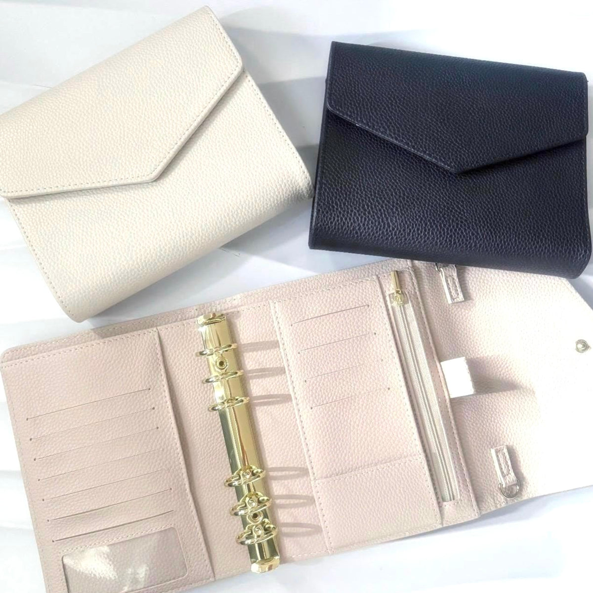 A6 Pocket | Kiesel Leder | goldene Ringe