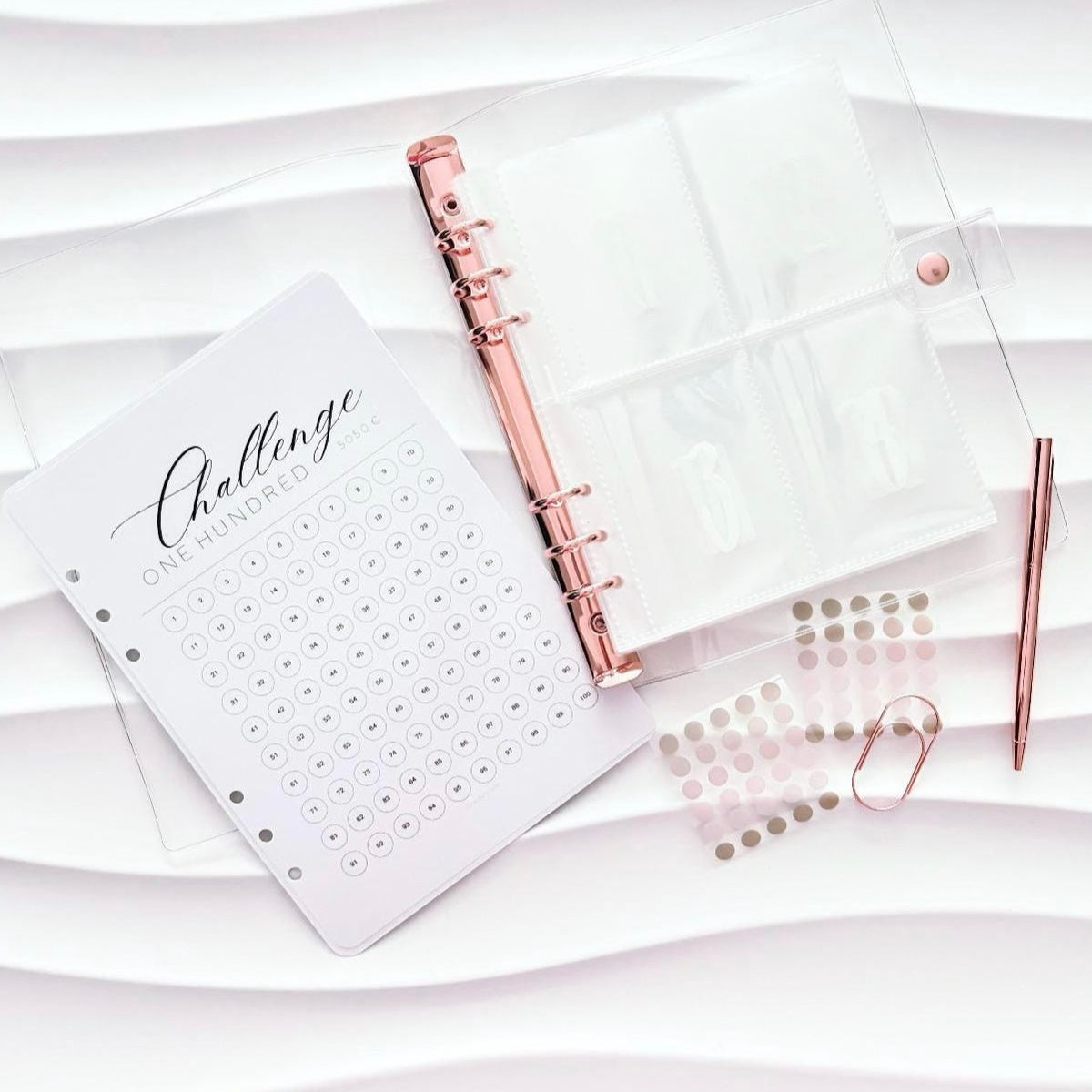 SET | 5050 Euro Sparchallenge | A5 Transparent Rosegold | 100 Umschläge Spar Challenge