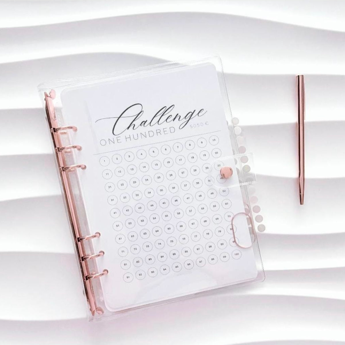 SET | 5050 Euro Sparchallenge | A5 Transparent Rosegold | 100 Umschläge Spar Challenge