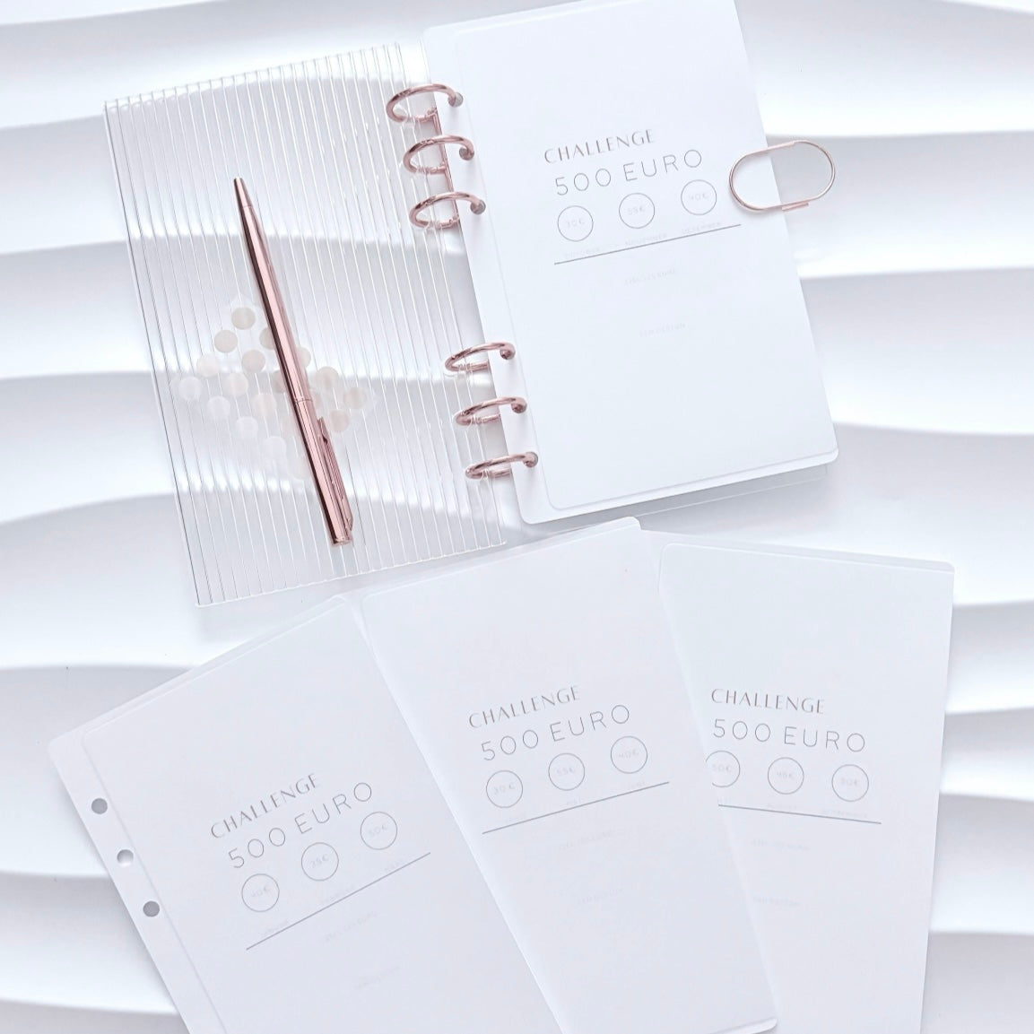 SET | A6 Acryl mit 500 Euro Spar Challenges | rose goldene Ringe