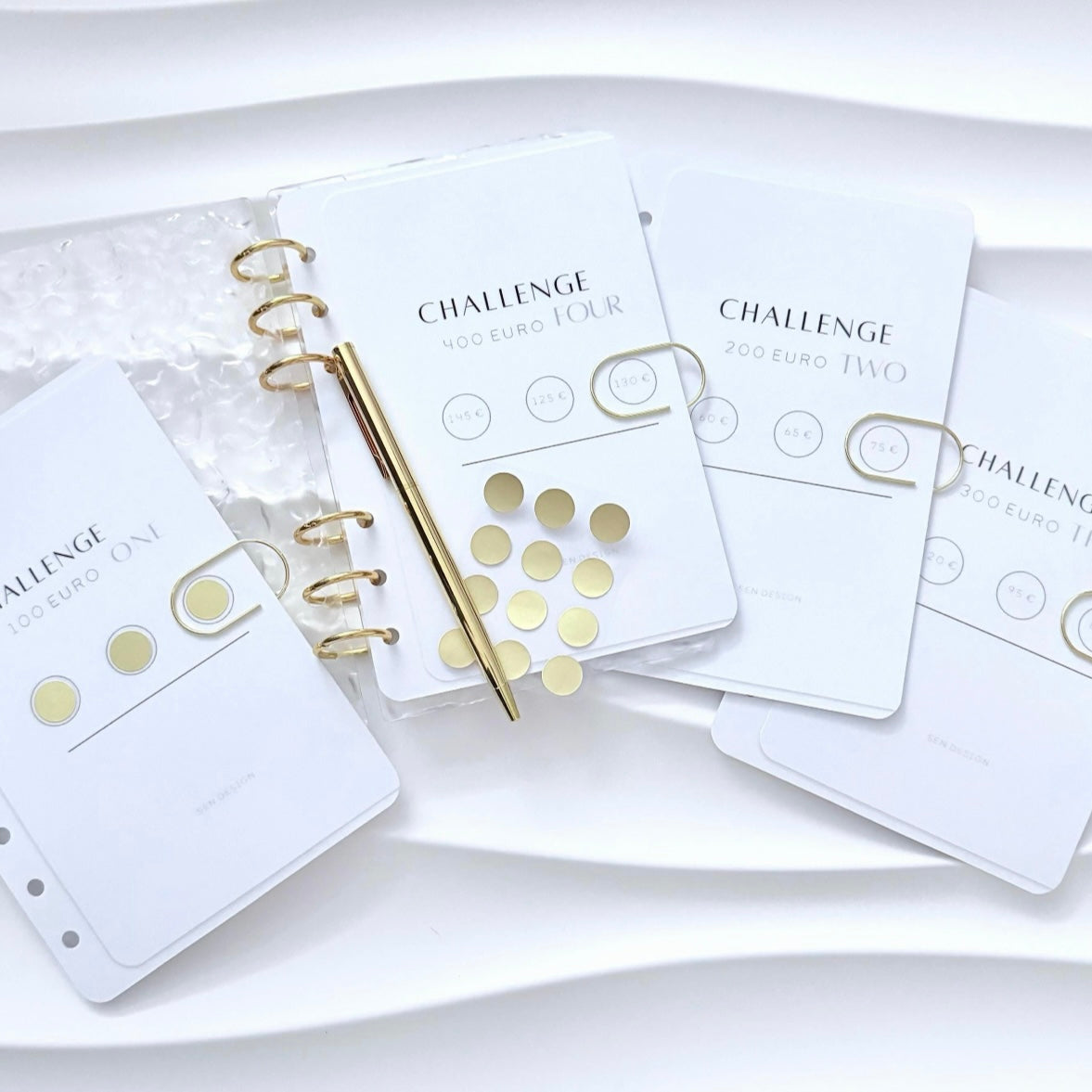 SET | A6 Acryl mit 1000 Euro Spar Challenges | goldene Ringe