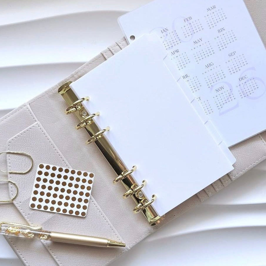 SET | A6 Pocket mit Register | viele Farben | Saffiano Leder | goldene Ringe