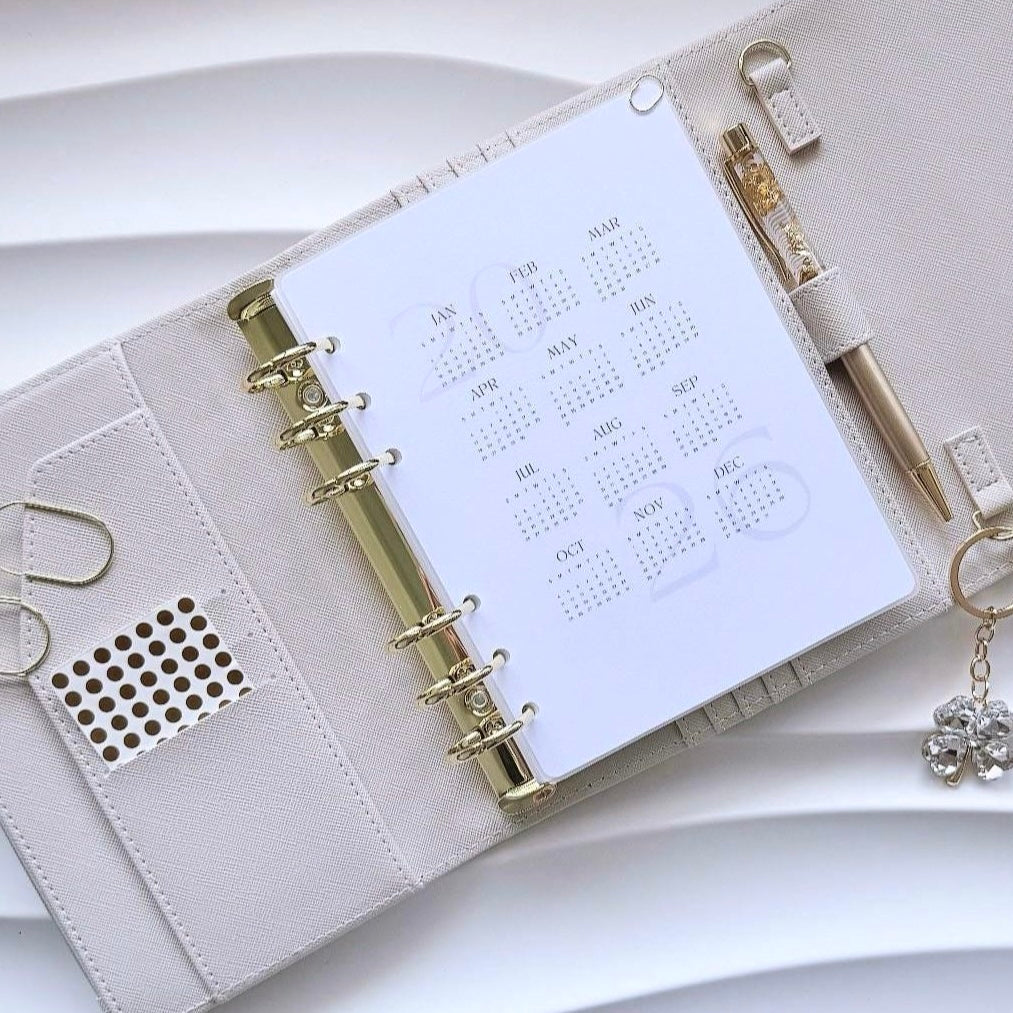 SET | A6 Pocket mit Register | viele Farben | Saffiano Leder | goldene Ringe