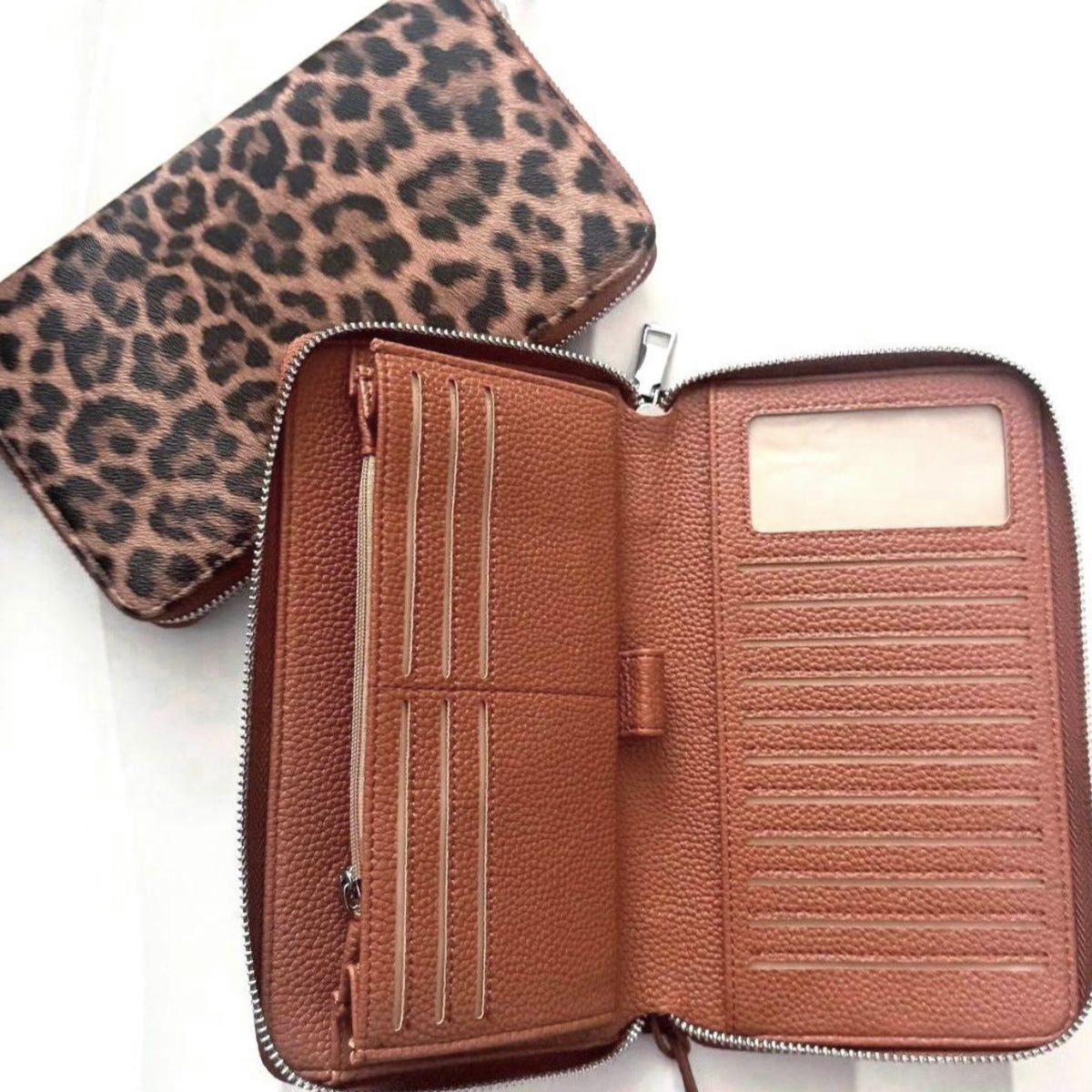 Leopard All-in-One Wallet | braun schwarz mit Reißverschluss | RFID Schutz