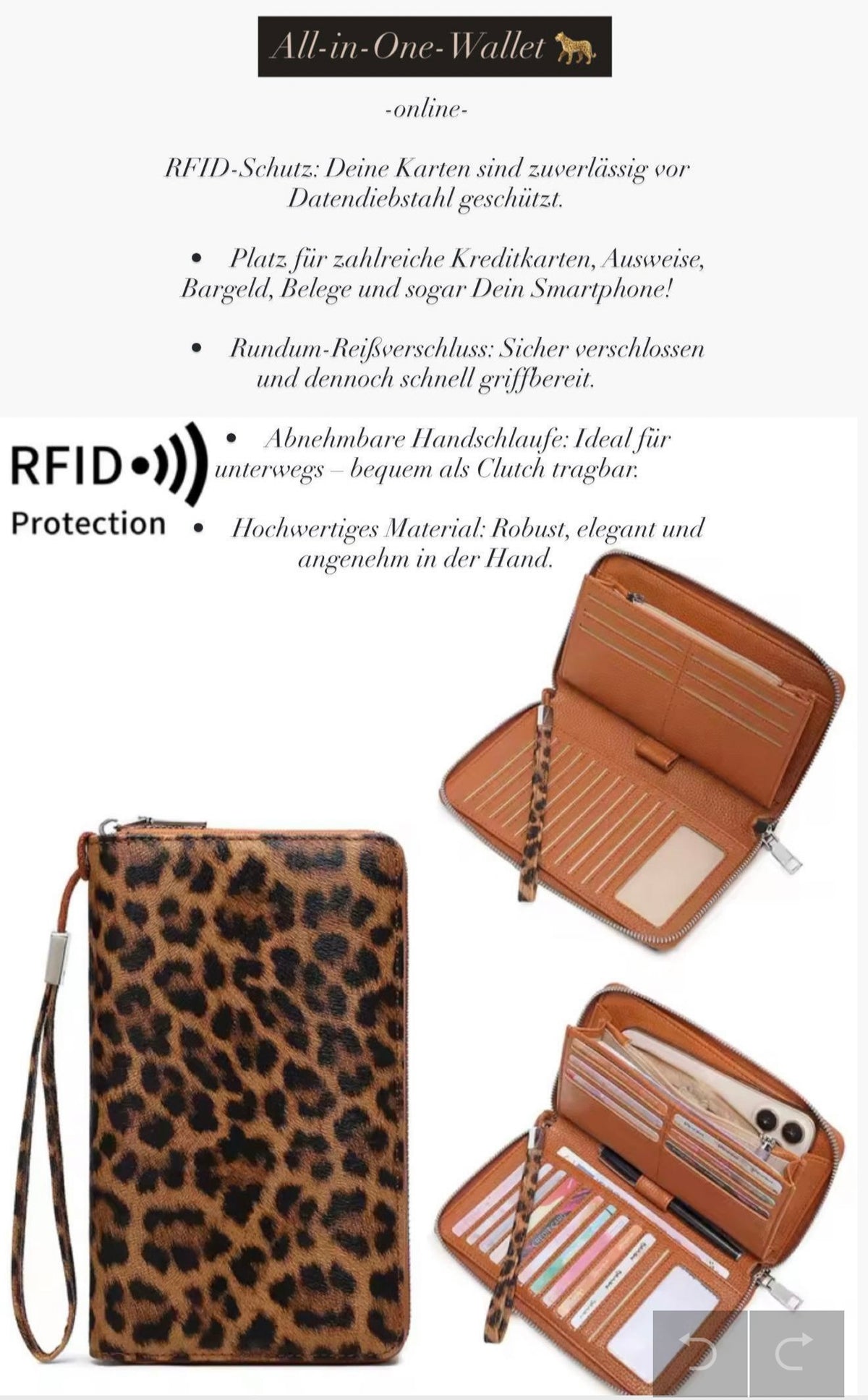 Leopard All-in-One Wallet | braun schwarz mit Reißverschluss | RFID Schutz