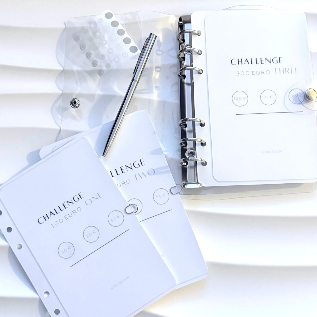 SET | A6 Transparent Silber | Binder | Sparziel 1000 Euro | silberne Ringe