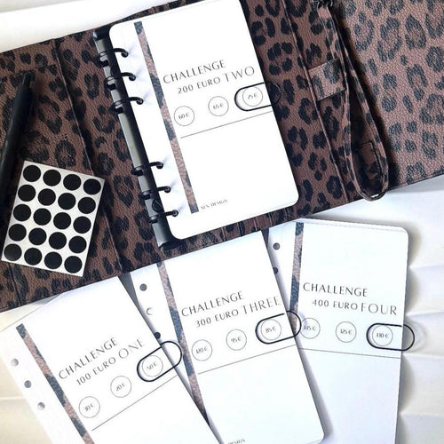 4 x A6 laminierte Leo Spar Umschläge | braun schwarz | Sparziel 1000 Euro