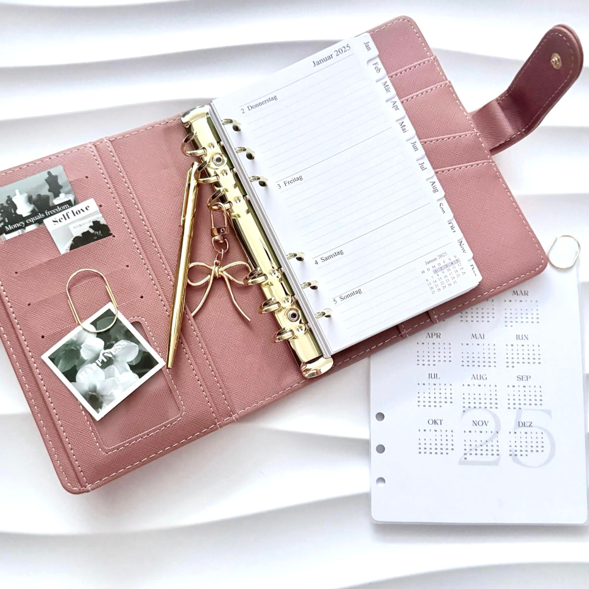 SET | A6 mit Kalender Einlagen | Notiz Planer | viele Farben | goldene Ringe | schwarze Ringe